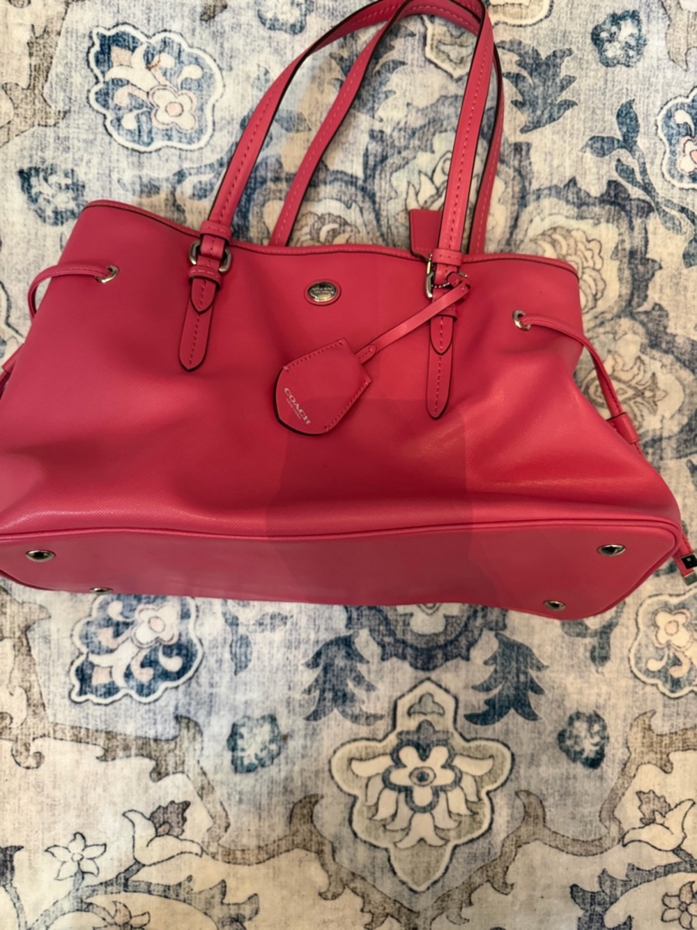 Coach Peyton Hot Pink Leather Tote with Luggage Tag